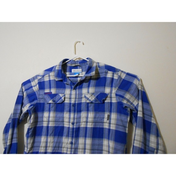 Columbia Men's Large Shirt Blue Plaid Long Sleeve Button Up Kansas Single Stitch - Picture 2 of 6